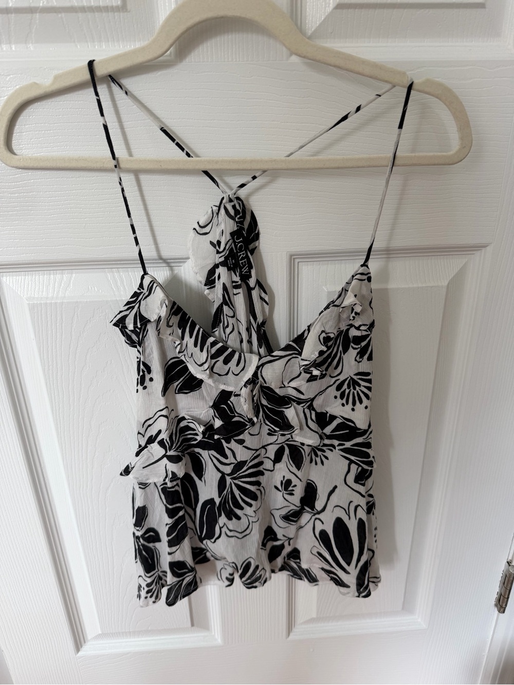 J. Crew Black and White Floral Ruffle Camisole
